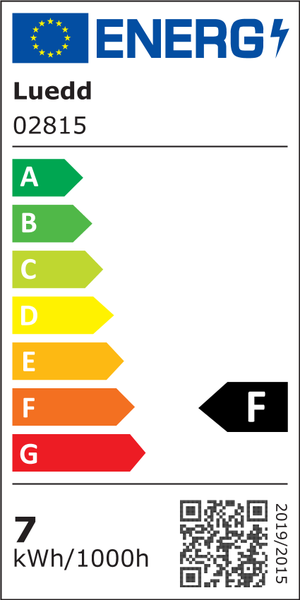EU-Energielabel für Luedd 02815, Energieeffizienzklasse F, 7 Kilowattstunden pro 1000 Stunden.