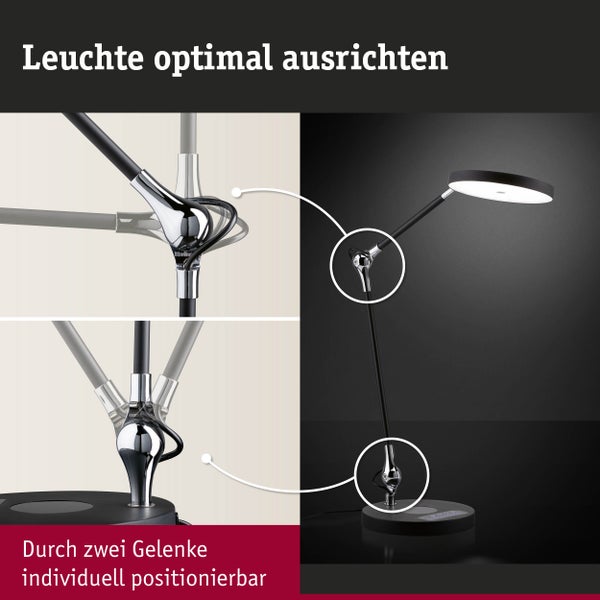 Schreibtischleuchte mit zwei Gelenken für eine individuelle Positionierung und optimale Ausrichtung des Lichts.