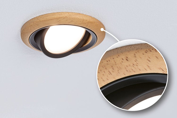 LED Einbauleuchte Lanati Einzelspot rund 84mm 30° Coin 6W 470lm 230V 2700K Farbton Eiche geölt, Schwarz matt
