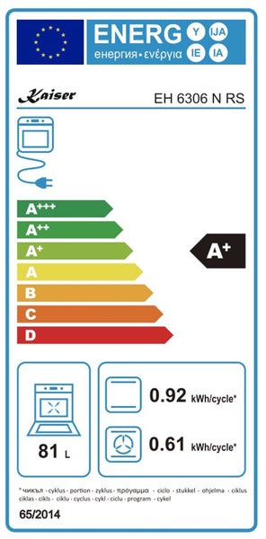 EU Energieeffizienzlabel für Kaiser Backofen EH 6306 N RS mit Energieeffizienzklasse A plus