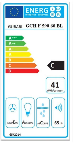 Energieeffizienzlabel fuer Gurari Dunstabzugshaube GCH F 590 60 BL mit Energieeffizienzklasse C und 41 Kilowattstunden pro Jahr Verbrauch
