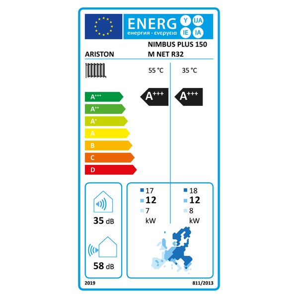 Vernetzte kompakte Luft/Wasser-Wärmepumpe Nimbus Plus M mit elektrischem Zusatzgerät Ariston 15 kW, einphasig