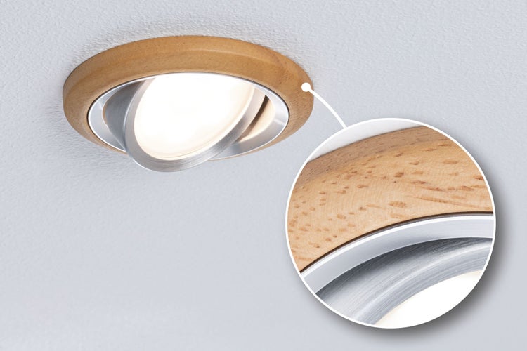 LED Einbauleuchte Lanati Einzelspot rund 84mm 30° Coin 6W 470lm 230V 2700K Farbton Eiche geölt, Alu gedreht