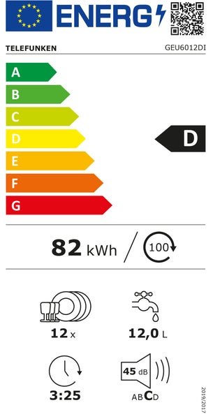 Telefunken Geschirrspüler Unterbau 60 cm Spülmaschine Silber 12 Maßgedecke 6 Programme AquaStop 45 dB GEU6012DI