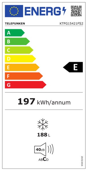 Telefunken KTFG15421F2 Gefrierschrank 4-Sterne-Gefrierfach 197 kWh/Jahr 188 L Gefrierteil silber