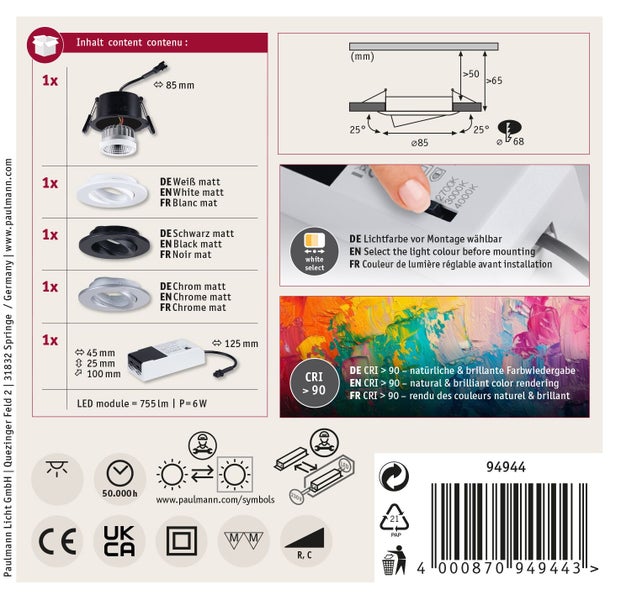 Einbaustrahler-Set mit drei Strahlern, Trafo und elektronischen Vorschaltgeräten