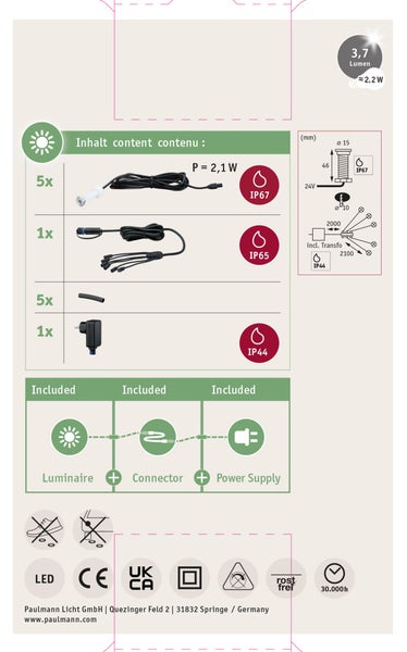 Plug & Shine Set Smart Home Zigbee 3.0 LED Bodeneinbauleuchte MicroPen IP67 3000K 5x0,2W 21VA Silber Smart Home Zigbee