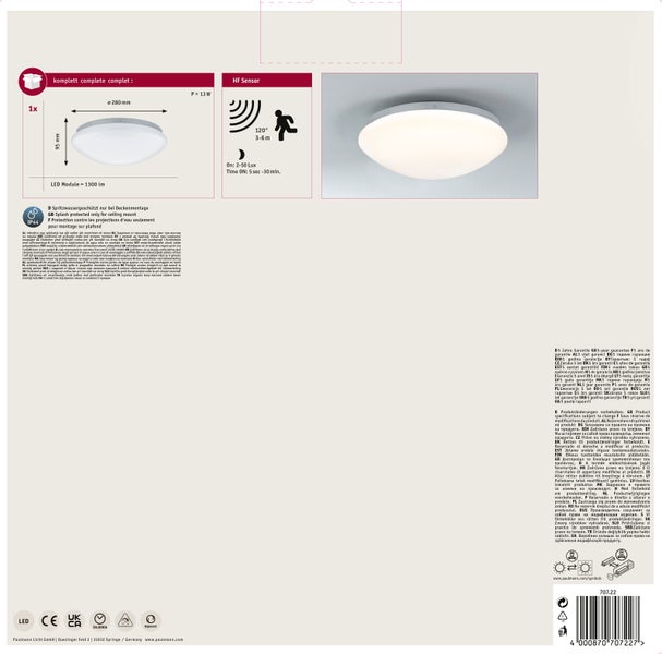 LED Deckenleuchte Leonis Dämmerungsgesteuerter Bewegungsmelder (HF) IP44 2700K 780lm 230V 12,5W Weiß