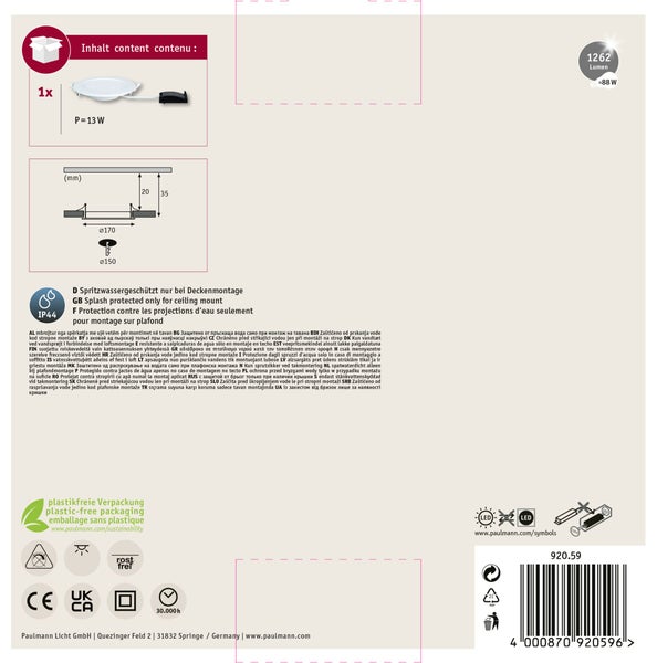 Paulmann Areo VariFit LED Einbauleuchte rund mit Anschlussbox und Verpackung