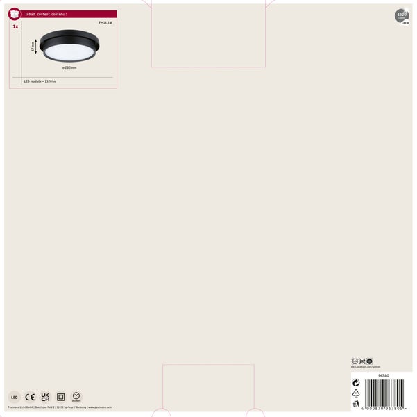LED Deckenleuchte 3-Step-Dim Malik 2700K 850lm 230V 13,5W dimmbar Schwarz matt