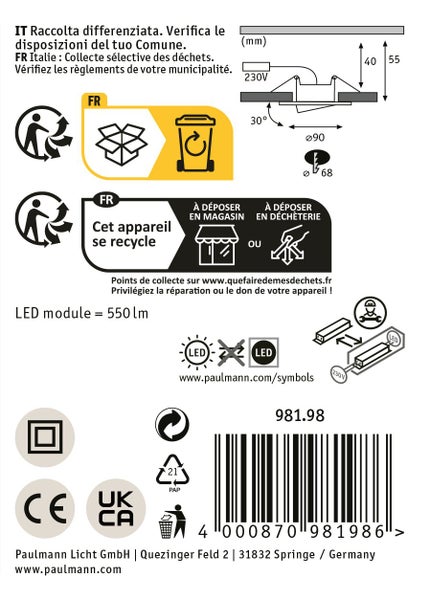 Paulmann LED Einbaustrahler Set 10 teilig inklusive Verpackung mit fünf Jahren Garantie