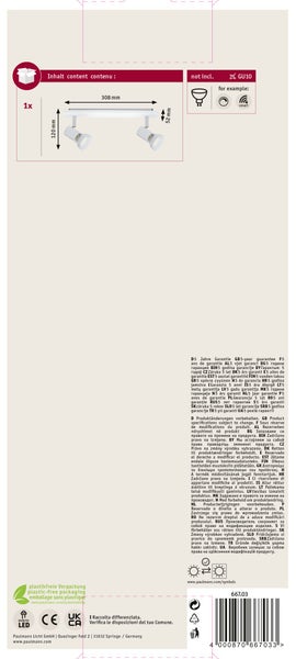 Informationen zur Entsorgung und Recycling sowie technische Symbole für ein elektrisches Leuchtmittel von Paulmann Licht.