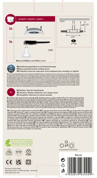 Helle Küche mit LED Einbauleuchten Nova an der Decke, warmweißes Licht und Spritzwasserschutz IP44.