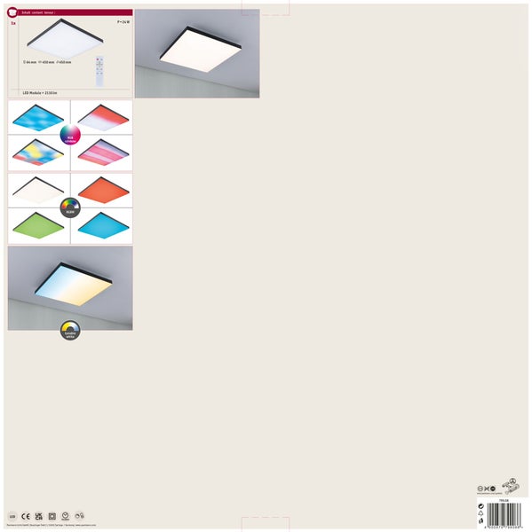 Quadratische Paulmann Atria Shine LED Aufbauleuchte mit Hintergrundbeleuchtung in mattem Chrom für die Deckenmontage inklusive Produktverpackung