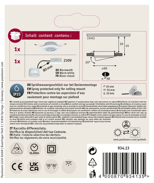 LED Einbauleuchte Base Coin Einzelleuchte schwenkbar rund 90 mm 20° Coin 5W 370lm 230V 3000K Weiß