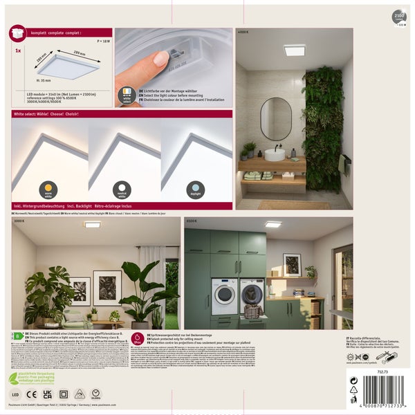 LED Panel Atria Shine White Select IP44 eckig 298x298 mm 15,7W 2100lm White Select Chrom matt