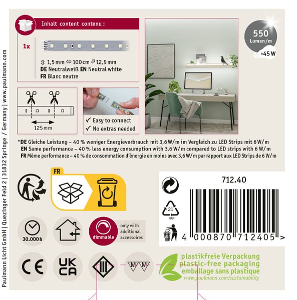 MaxLED RGBW Controller Anschlussdiagramm für die Verbindung zwischen Transformator und LED Streifen in einer modernen Küche.