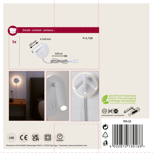 Wandleuchte mit LED Leselampe und Kabel
