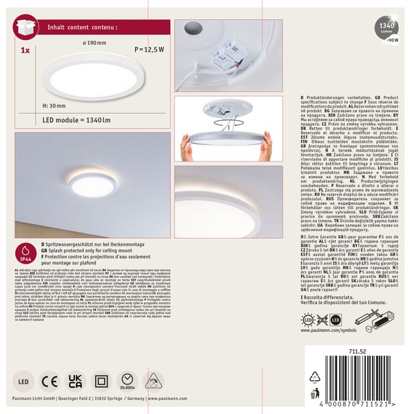 LED Panel Atria Shine Backlight IP44 rund 190 mm 11,2W 850lm 3000K Weiß