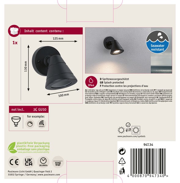 Außenwandleuchte Trian seewasserresistent IP44 rund 100x130 mm max. 35W 230V Anthrazit Aluminium