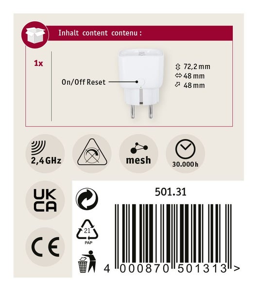 Zwischenstecker Smart Home Zigbee 3.0 Smart Plug Indoor Weiß