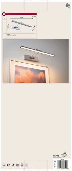 LED Bilderleuchte mit 10 Watt und 850 Lumen zur Wandmontage, inklusive technischer Zeichnung mit Maßen von 450 mal 190 mal 46 Millimetern.