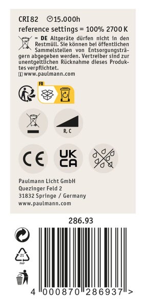Paulmann Logo. Modernes Firmengebäude mit Blumenwiese. Text zu Lichtkompetenz seit 1978, Direktversand, Kundenservice und 100 Prozent Recycling.
