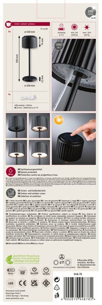 Solar Akkuleuchte Else IP44 dimmbar 2700K Schwarz