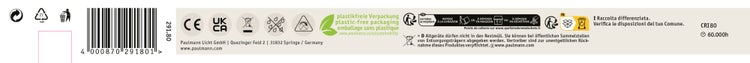 Informationen auf der Verpackung von Paulmann Licht Leuchtmittel mit Barcode, Recyclinghinweisen, technischen Symbolen und Entsorgungshinweisen.