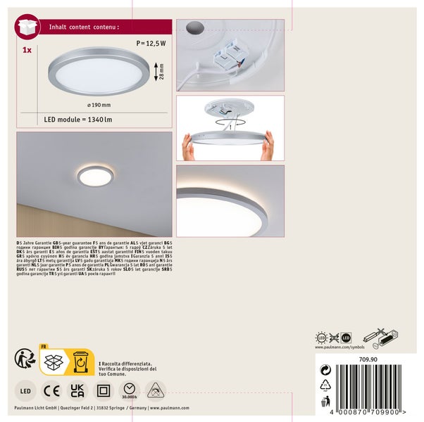 LED Panel Atria Shine Backlight rund 190 mm 11,2W 850lm 3000K Chrom matt