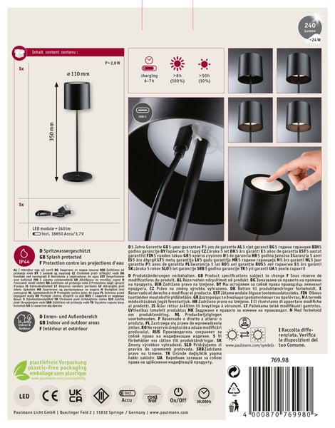 Paulmann LED Einbaustrahler aus Aluminium mit Schutzart IP44 fuer den Innenbereich inklusive technischer Zeichnung und Montagehinweisen.