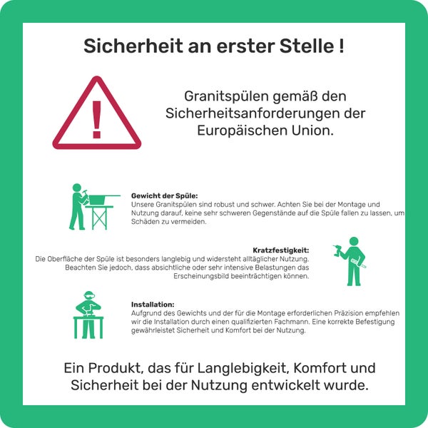Informationen zur Sicherheit von Granitspülen gemäß den Sicherheitsanforderungen der Europäischen Union