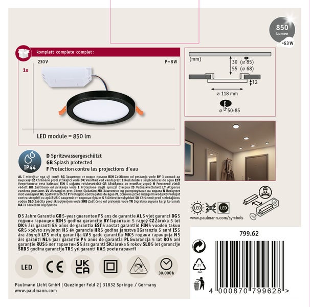 Moderne LED-Außenwandleuchte mit warmweißem Licht, hoher Energieeffizienz und einem austauschbaren LED-Modul für mehr Nachhaltigkeit.