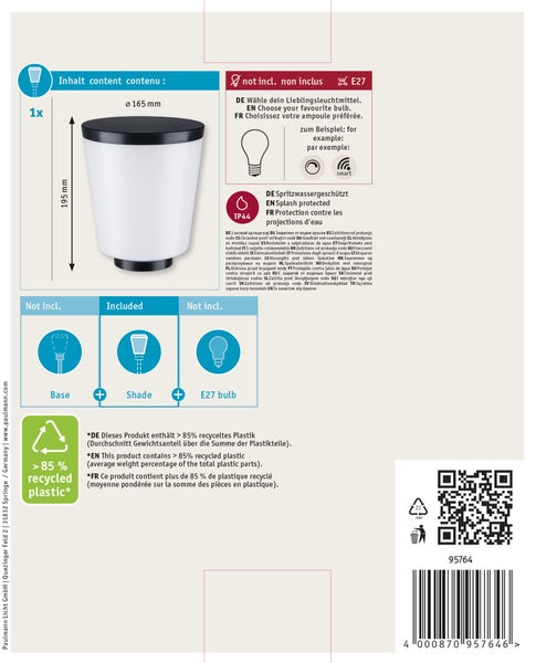 Paulmann ModuShine Marento Außenleuchte in kegelförmigem Design mit Verpackung und Schutzart IP44
