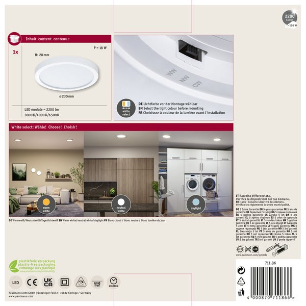LED Panel Alya rund 230 mm 17W 1700lm White Select Weiß