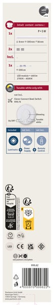 Produktverpackungsinformationen fuer Paulmann LED Lichtleiste mit technischen Daten, Lieferumfang und Entsorgungshinweisen.