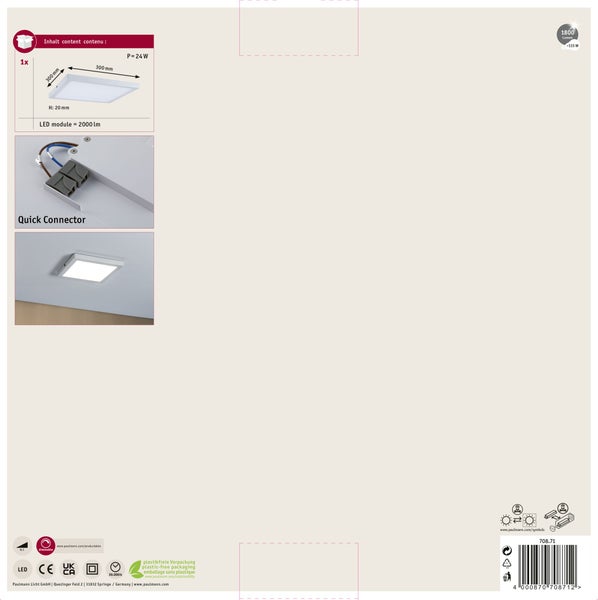 LED Panel Atria eckig 300x300 mm 16,5W 1450lm 2700K Weiß dimmbar