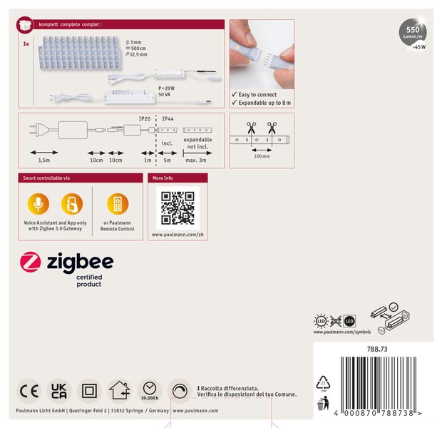 Set mit drei LED Einbaustrahlern inklusive technischer Zeichnung mit Maßen und fünf Jahren Garantie