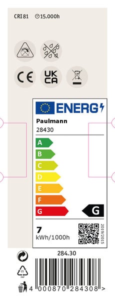 Energieeffizienzlabel Paulmann Leuchtmittel 28430 mit Energieeffizienzklasse G