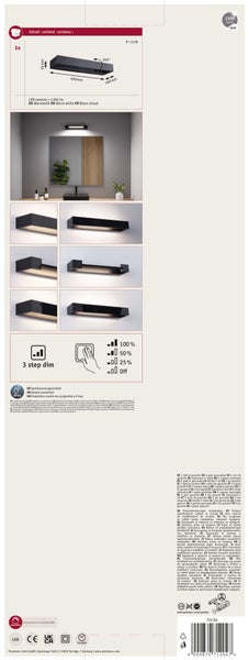 LED Wandleuchte fuer das Badezimmer in Quaderform mit 3 Stufen Dimmfunktion und IP44 Spritzwasserschutz fuer Feuchtraeume.