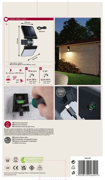 Solarleuchte mit Bewegungsmelder für den Aussenbereich