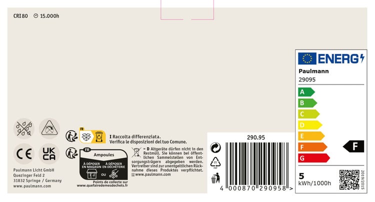 Paulmann Logo. Modernes Firmengebäude mit Blumenwiese. Text zu Lichtkompetenz seit 1978, Direktversand, Kundenservice und 100 Prozent Recycling.
