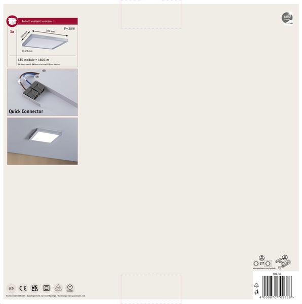 LED Panel Atria eckig 300x300 mm 16,5W 1450lm 4000K Chrom matt