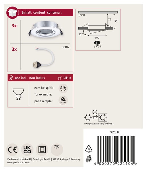 Technische Zeichnung einer LED Deckenleuchte mit 300 mm Durchmesser und 62 mm Höhe