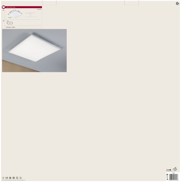LED Deckenleuchte mit 1340 Lumen, Schutzart IP44, spritzwassergeschützt für Deckenmontage, inklusive Montageanleitung und technischer Daten.