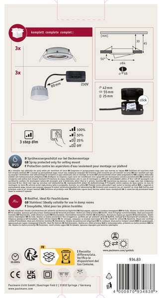 Paulmann Logo Nova 3er Set LED Einbauleuchten aus gebürstetem Eisen