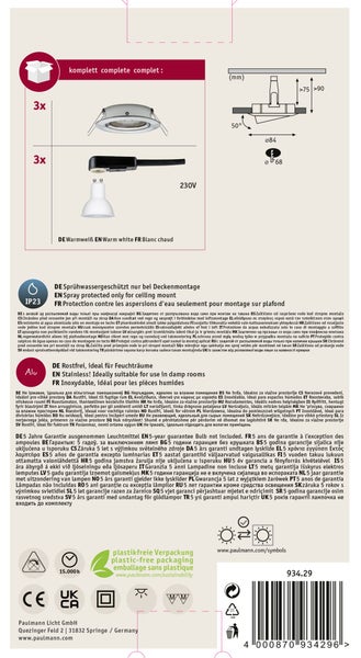 Dreier Set LED Einbaustrahler aus Edelstahl für Deckenmontage IP23 schwenkbar mit fünf Jahren Garantie und plastikfreier Verpackung.