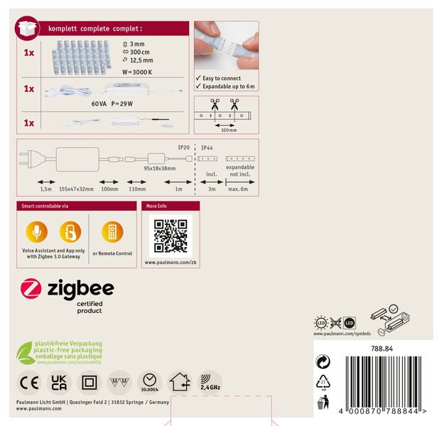 LED Unterbauleuchte mit Netzteil und Befestigungsmaterial zur Küchenbeleuchtung inklusive Maßskizze und technischer Produktinformationen