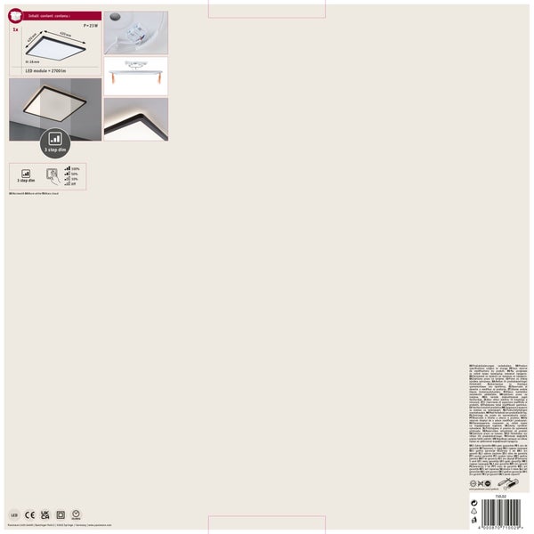 LED Panel 3-Step-Dim Atria Shine Backlight eckig 420x420 mm 22W 2200lm 3000K Schwarz dimmbar