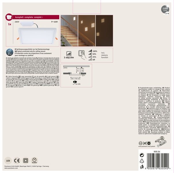 Paulmann Logo. Packung mit drei GU10 LED-Leuchtmitteln, neutralweiß, 4000 Kelvin, 460 Lumen, 7 Watt, 36 Grad Abstrahlwinkel